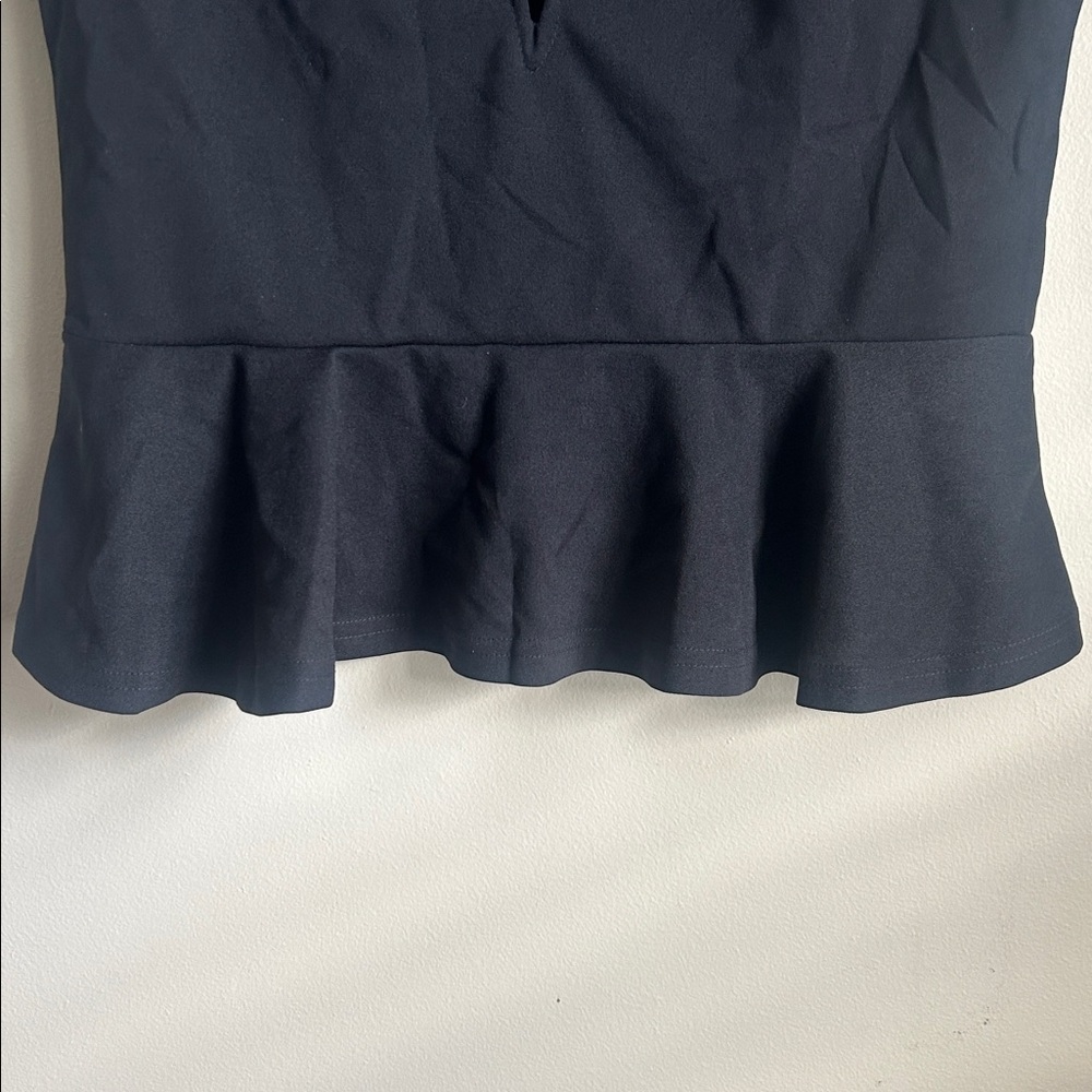 SHEIN black peplum top featuring a V-neckline and lace cap sleeves size XL 12 - Picture 4 of 5